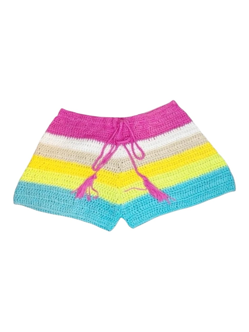 Dolls Kill Hot & Delicious Left On Read Crochet Shorts Neon Color Stripes